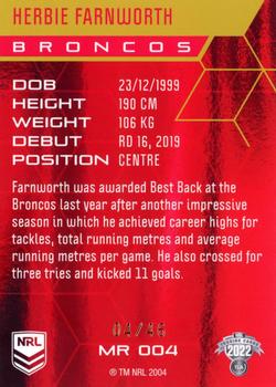 2022 NRL Elite - Mojo Ruby #MR 004 Herbie Farnworth Back